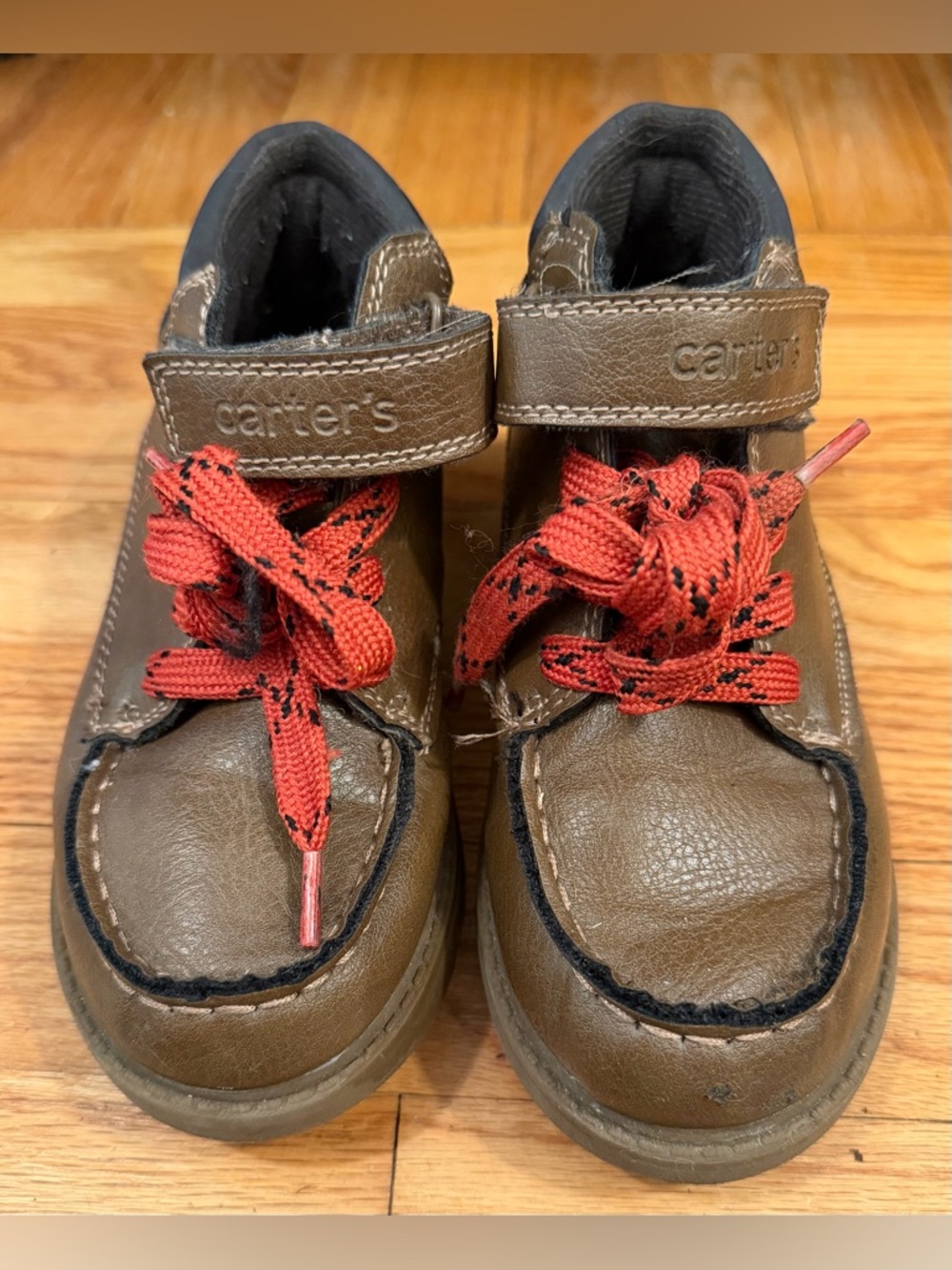 Carter's Brown Leather-Look Kids Moccasins with Red Laces